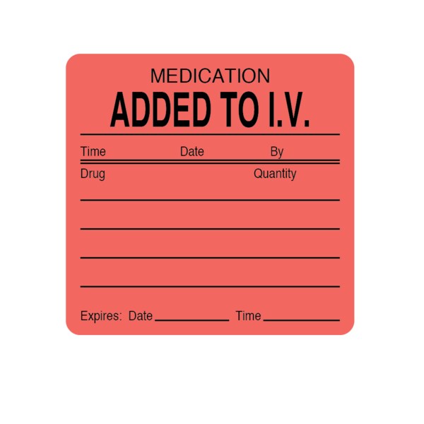 Label, Medication Added to IV 2-7/16" x 2-1/2" Flr Red w/Black
